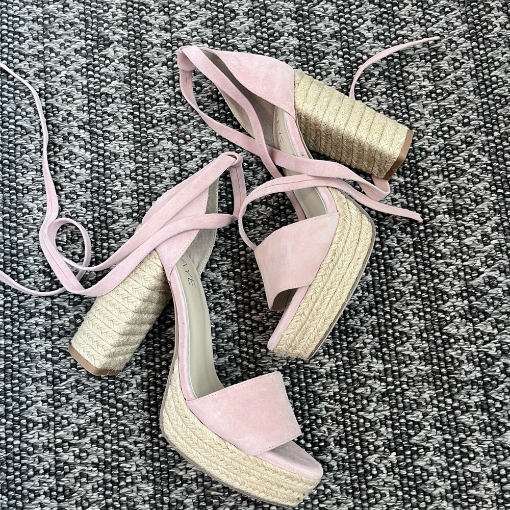 RAYE Lace Up Espadrille Platform Heels Pink Suede Size 8.5